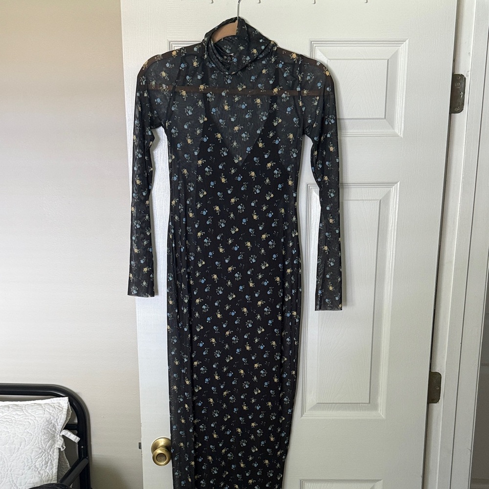 AFRM Shailene Long Sleeve Turtleneck Mesh Dress